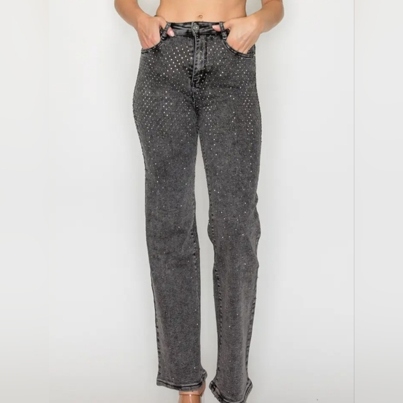 Nina Rossi Denim - Nina Rossi Gray Studded Wide Leg Jeans | Size Small - NWT